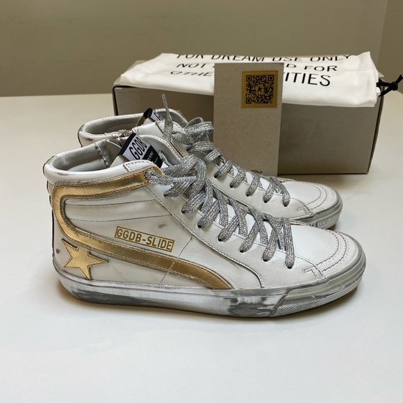 Golden Goose Slide White/Gold/Silver sz 39 NIB - Picture 2 of 11